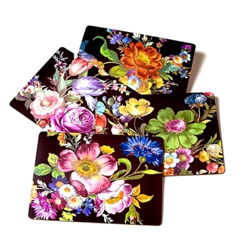 Placemat Set4 Flower Mkt BLK