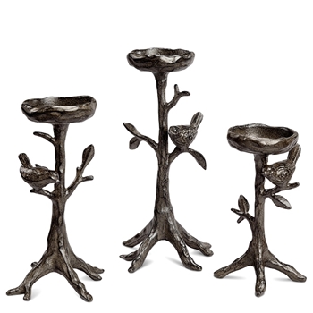 Bird Candlestand Set3 5W/9-12H Patina