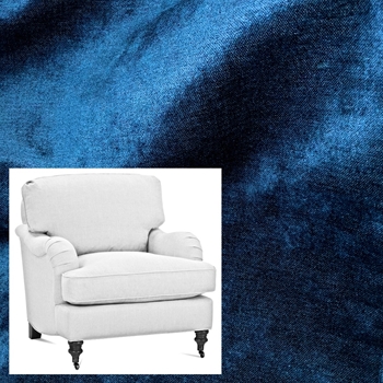 Robin Bruce - Brooke Armchair Lapis  31W/37D/35H - Chenille Velvet - 50% Acrylic, 41% Poly, 9% Rayon. 51K DR  Antique Black Turned Legs, Antique Brass Castors