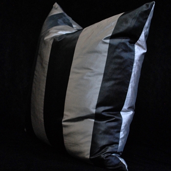 Silk Taffeta Stripe 4.5in Black Pewter Euro Cushion 26SQ