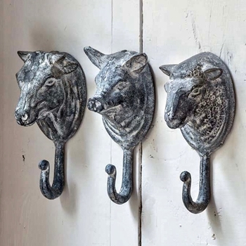 Hook - Farm Animal Gray Wash Iron 3X6IN AST