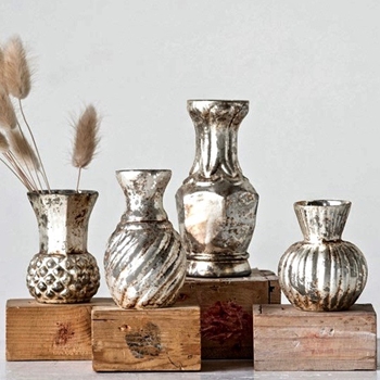 Vase - Bud Mini Silver Mercury 4in Asst *