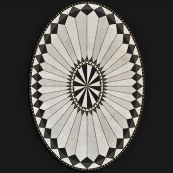 Floorcloth - Charleston Charcoal & Off White 38W/56D Oval