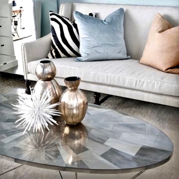 Coffee Table - George XL 66L/32W/16H - Silvery Shell on Silver Base