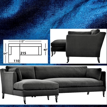 Robin Bruce Madeline Sectional Lapis Velvet  Right Arm 113W/64D/40D/34H