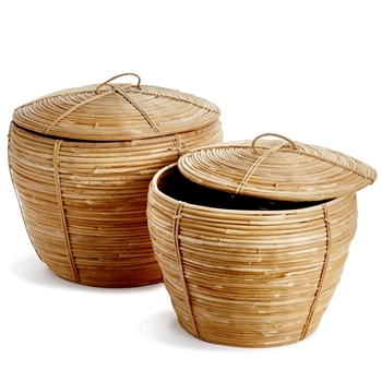 Basket - Rattan Cobra Lidded Honey Set of 2 - 15x11, 12x10