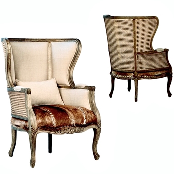 Armchair - Wing - Graymont Cane Umber Stain Hair on Hide 33W/31D/44H