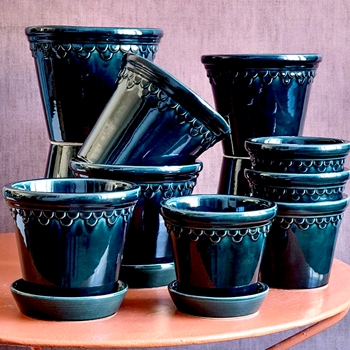 Castle Pot & Saucer Teal Blue Glazed Collection 7 Sizes - Bergs Potter Denmark - Made In Italy