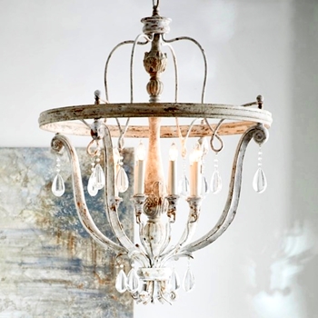 Chandelier - Bayou Antiqued White 6L 28W/38H