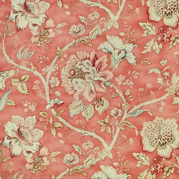 Print - Vintage/Har Salmon Garnet, 54in, 27K DR, 89% Cotton,  11% RayonStain Repellant, 18in Vert x 27in Hor Repeat. Prewash or Dry Clean Only