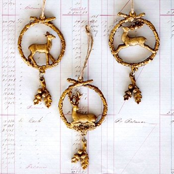 Ornament - Wreath Reindeer Gold 4in Asst Sold Individually