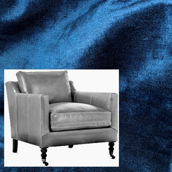 Robin Bruce Madeline Armchair Lapis 33W/36D/32H Velvet - 50% Acrylic, 41% Poly, 9% Rayon. 51K DR  Antique Black Legs, Pewter Castors & Black Nickel Nails