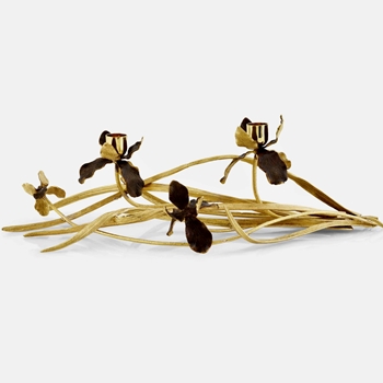 Aram Black Iris Candleholder Brass Low Centerpeice 17W/5H