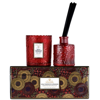 Voluspa - Japonica - Goji Taroc Diffuser 6.2OZ & 50HR Scallop Glass Candle Gift Box