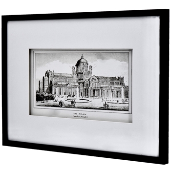 28W/20H Framed Glass Print - Das Palais Building Black & White