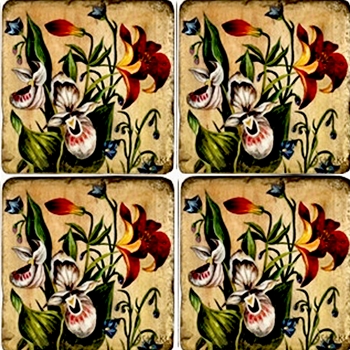 Coaster - Tumbled Marble Set4 - Sticks Floral B