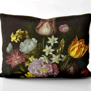 Cushion - Still Life 3 - Dutch Painting Detail - Bosschaert  20x16in with Luxurious Synthetic Down Insert