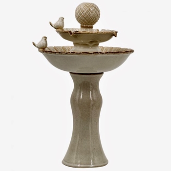 Fountain - Bird Bath Sand Glazed Ceramic Double Bowl 16W/26in H