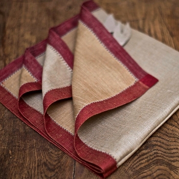 Napkin Linen Versailles Taupe/Wine Hem 21SQ