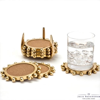 Coaster Set Starburst Gold Set of 6 W/stand