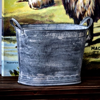 Vase - Tall Tub Planter Galvanized 11W/7D/9H