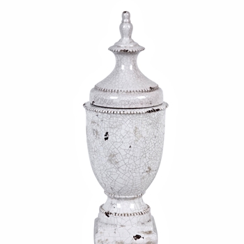 Urn - Gloria Antique White Crackle 10X26H Lidded