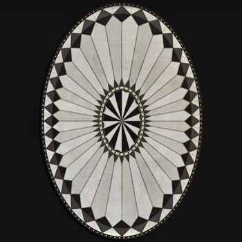 Floorcloth - Charleston Charcoal & Off White 52W/76D Oval