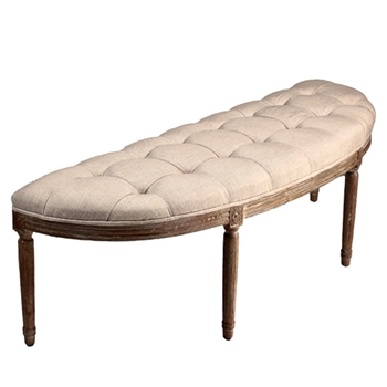 Bench - Demilune Tufted Linen/Solid Oakwood Frame 55W/18D/18H