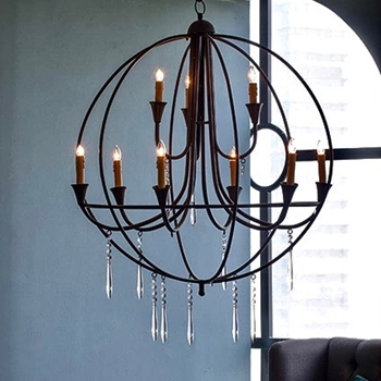 Chandelier - Ballard Globe 32IN Black 9Light W Crystals