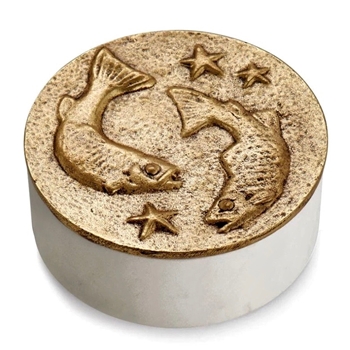 Aram Zodiac #03 - Feb 20 - Mar 20 - PISCES - Goldtone & Marble Box 4.5X1.75in