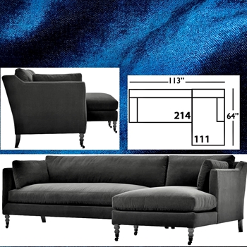 Robin Bruce Madeline Sectional Lapis Velvet Left Arm 113W/64D/40D/34H