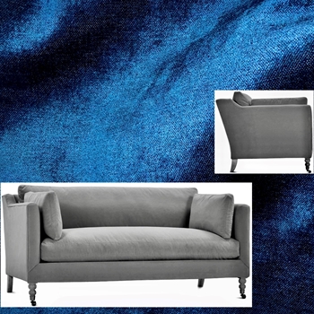 Robin Bruce Madeline Sofa Lapis 71W/40D/34H - Velvet - 50% Acrylic, 41% Poly, 9% Rayon. 51K DR  Antique Black Turned Legs, Pewter Castors & Black Nickel Nails