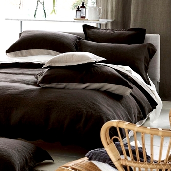 Designers Guild Duvet & Shams - Biella Birch Espresso Linen Bedding