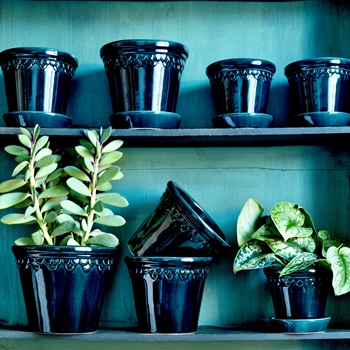 Castle Pot & Saucer Teal Blue Glazed Collection 7 Sizes - Bergs Potter Denmark - Made In Italy