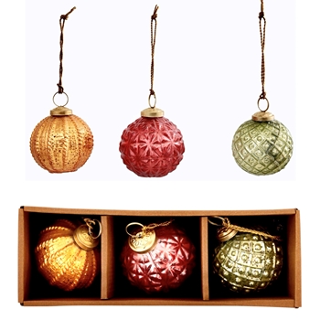 Kugel - Embossed 3in Box of 3 Coral, Saffron, Moss