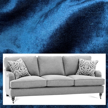 Robin Bruce - Brooke Sofa Lapis 3 Seat 86W/37D/35H - Chenille Velvet - 50% Acrylic, 41% Poly, 9% Rayon. 51K DR  Antique Black Turned Legs, Antique Brass Castors