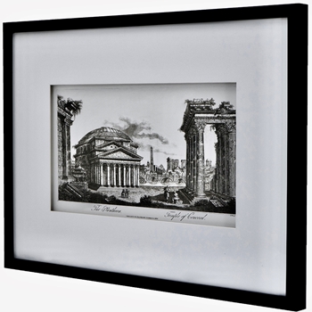 28W/20H Framed Glass Print - Pantheon Building Black & White