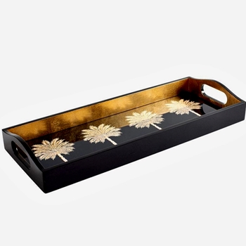 Tray - Grand Palms Lacquer Black & Gold 20L/8W