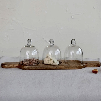 Cloche Board - Reclaimed Wood 3 Glass Domes 21W/5W/6H