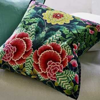 Designers Guild Cushion - Brocart Velvet Noir 22in SQ