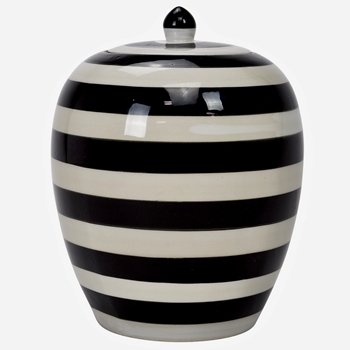 Jar - Jailbird Stripe 8Wx10H with Lid. Ceramic