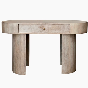 Desk - Oval Modern Natural Mango Wood 1 Drawer 50x33x30h