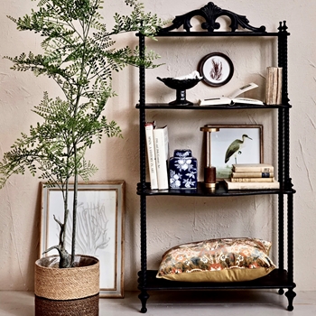 Shelf - Crowned Etagere Black Wood Spindle 3 shelf 31x14x61H