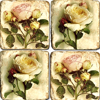 Coaster - Tumbled Marble Set4 - Roses Classic Vintage