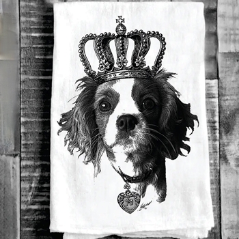 Tea Towel - Crowned King Charles Dog Flour Sack 27in SQ