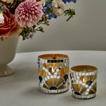 Votive Cup Mosaic Amber Verde Clamshell SM 3x3in